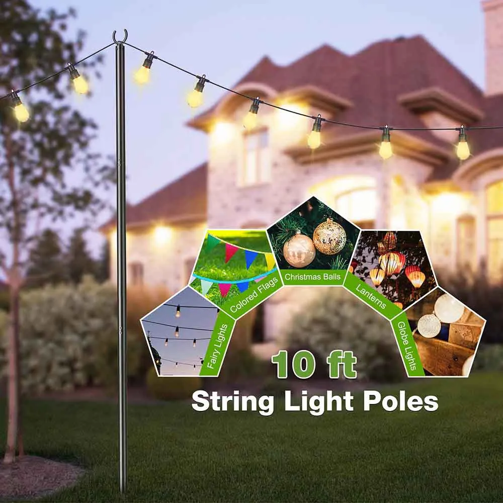 10ft Pole for Outdoor String Lights Shade Planters 2ct/pk