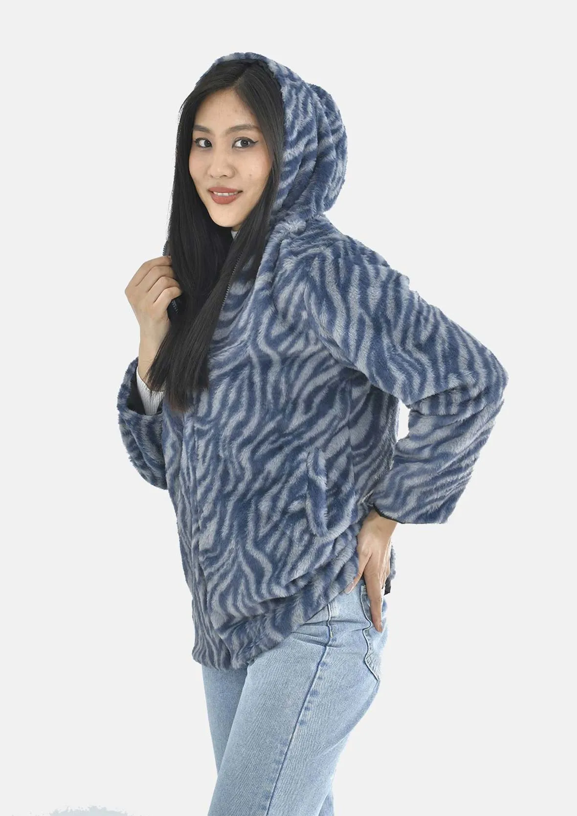 Faux Fur Hoodie With Zip Front