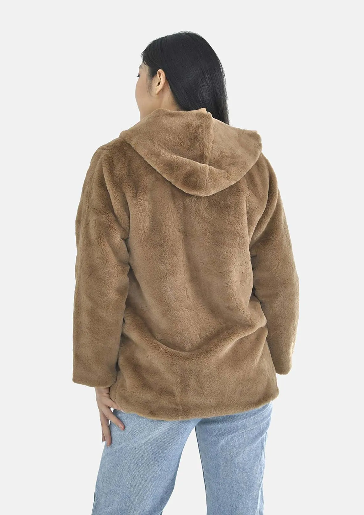 Faux Fur Hoodie With Zip Front