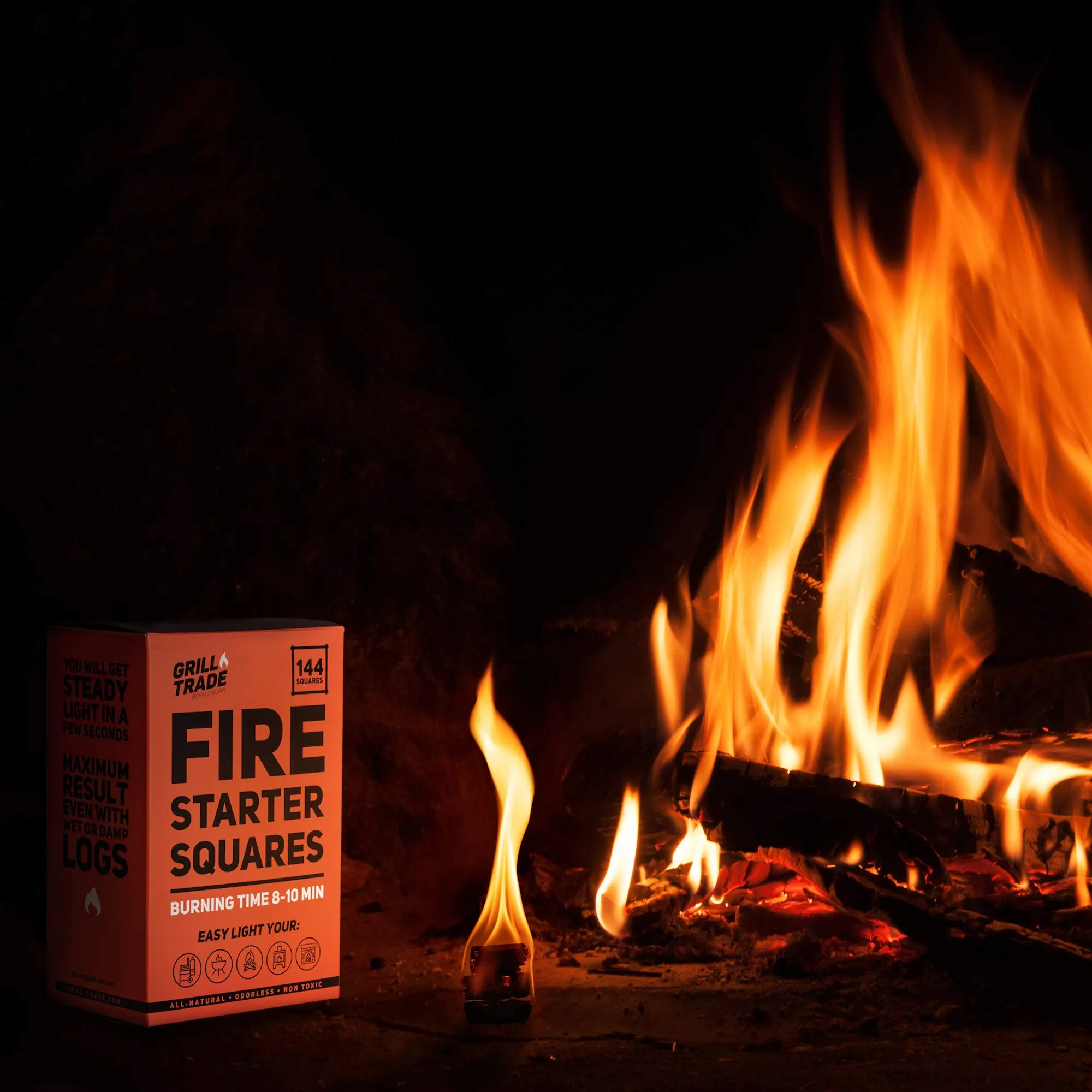 Fire Starter Squares 144, Easy Burn Your Bbq Grill, Camping Fire, Wood Stove, Smoker