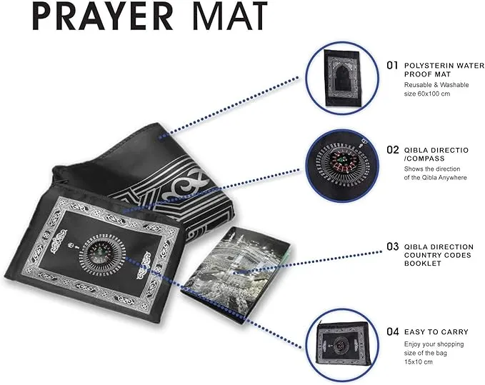 Islamic Prayer Mat with compass Qibla Direction