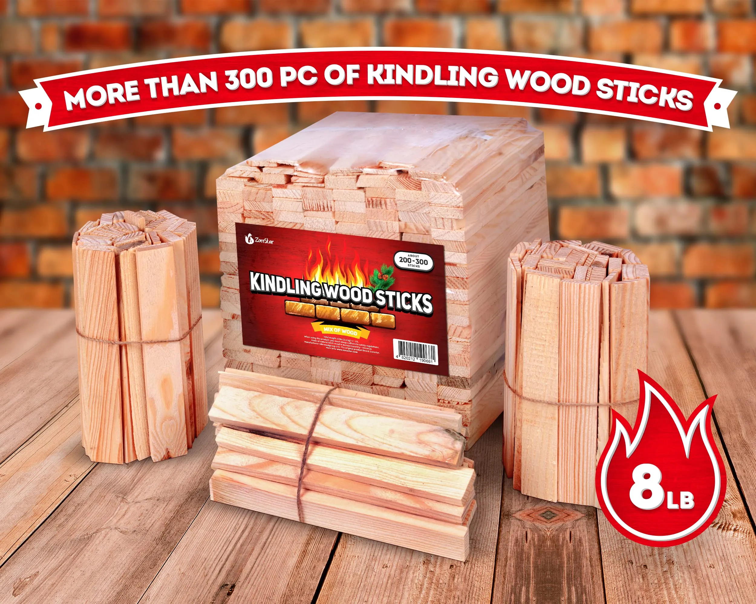 Kindling Wood Fire Starter Sticks 300 Pc - Kiln Dried Firewood - Fire Starter