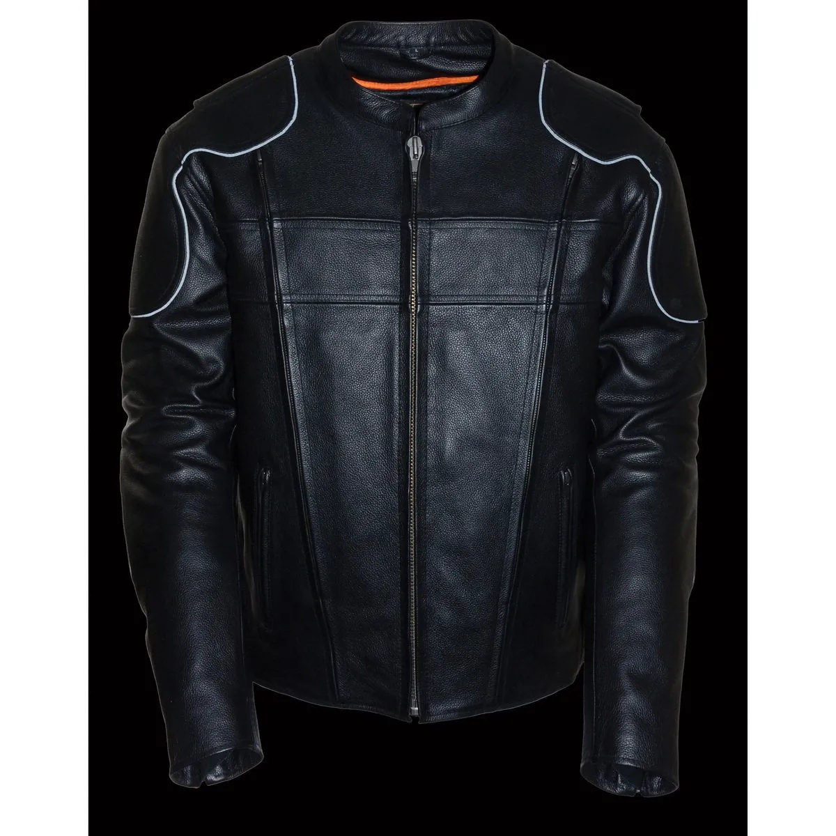 Milwaukee Leather LKM1705 Men's Black Side Stretch Vented Black Leather Scooter Jacket