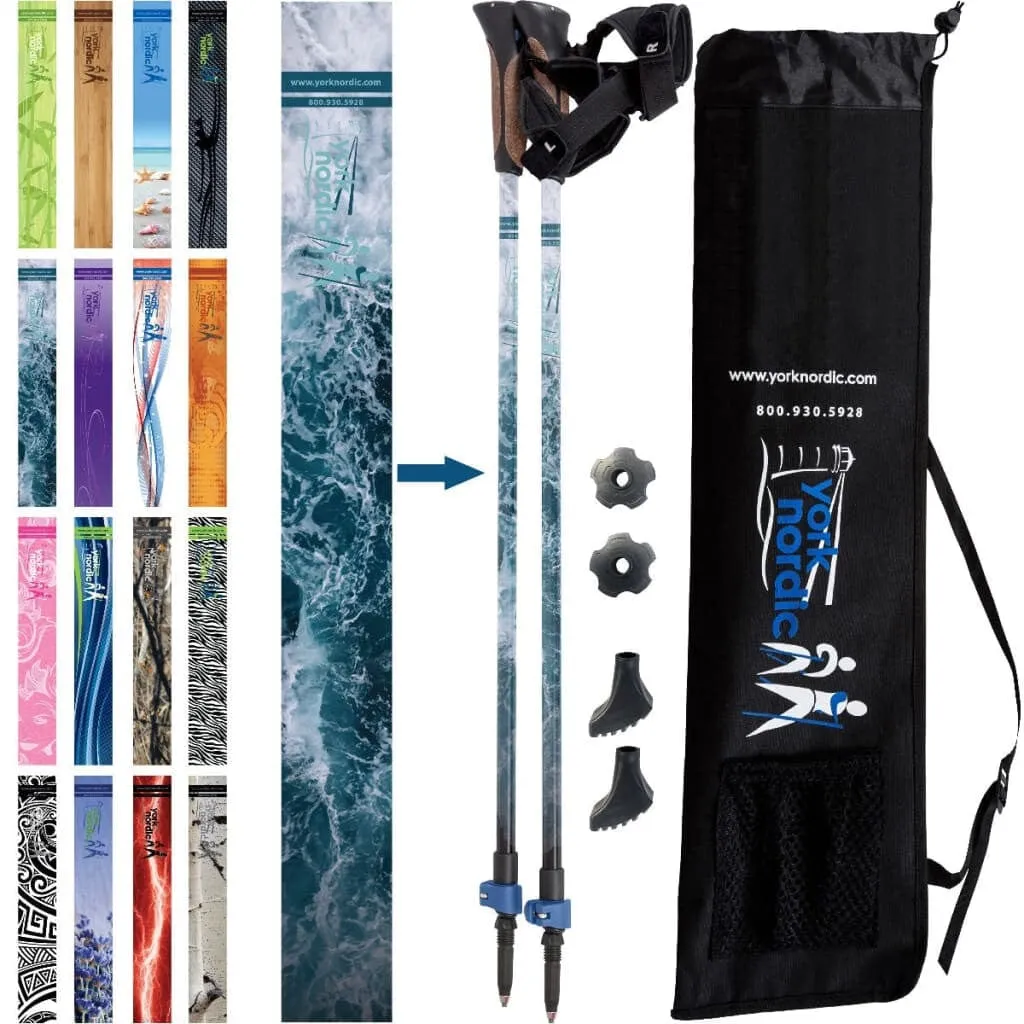 Ocean Design - Adjustable Walking Poles w-Rubber Feet and Travel Bag - Ocean Design - Great for Walking and Hiking - For Heights up to 6’2”