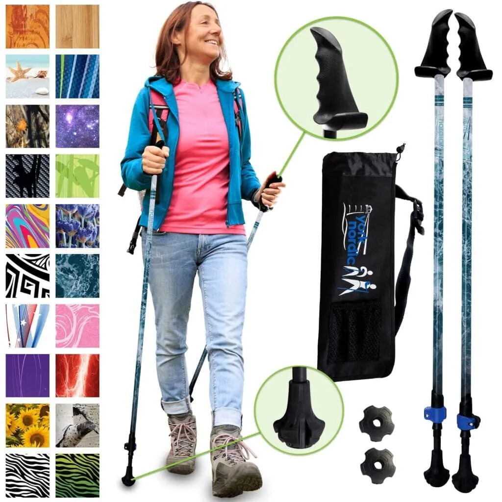 Ocean Design - Adjustable Walking Poles w-Rubber Feet and Travel Bag - Ocean Design - Great for Walking and Hiking - For Heights up to 6’2”