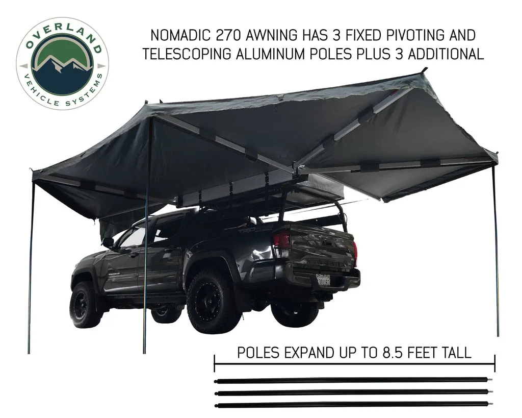 Overland Vehicle Systems Nomadic Awning 270 Dark Gray Cover With Black Cover Universal