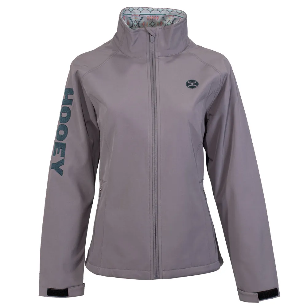 "Ladies Softshell Jacket" Grey w/Multi Color Pattern Lining