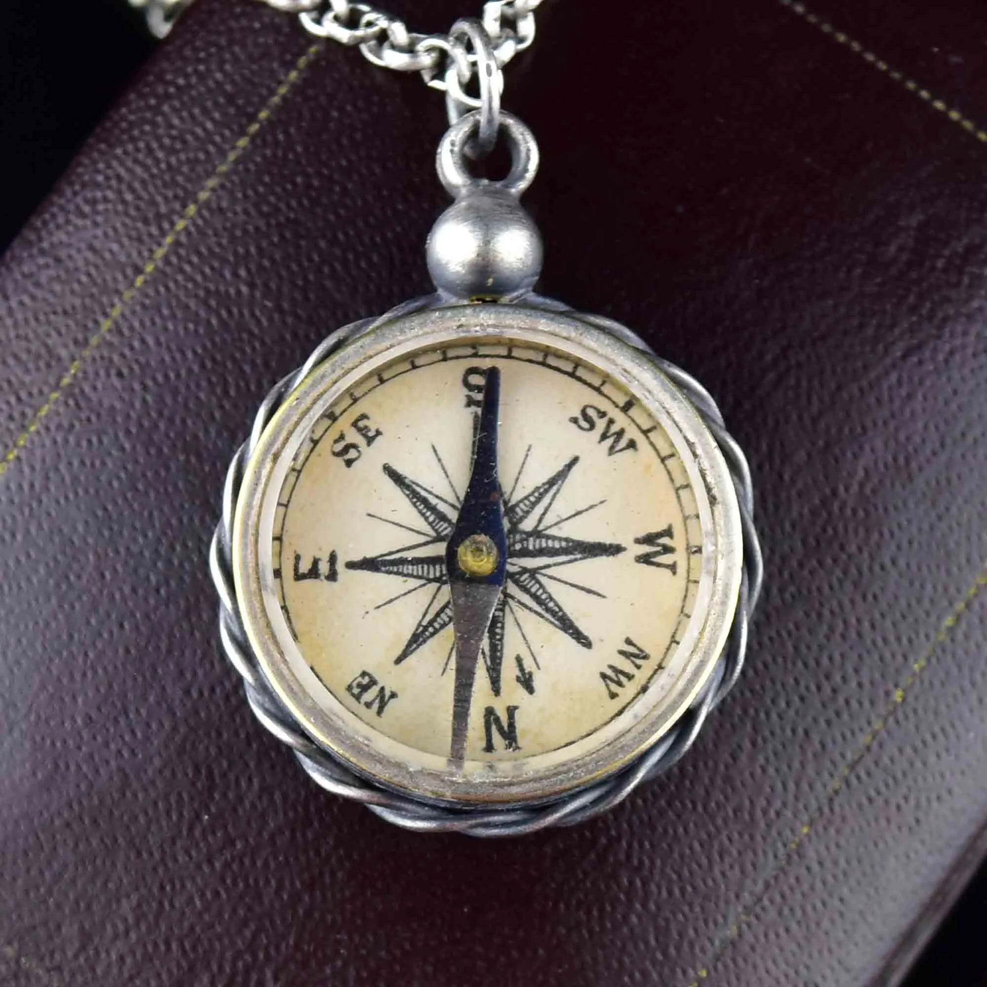 Sterling Silver Working Compass Fob Necklace