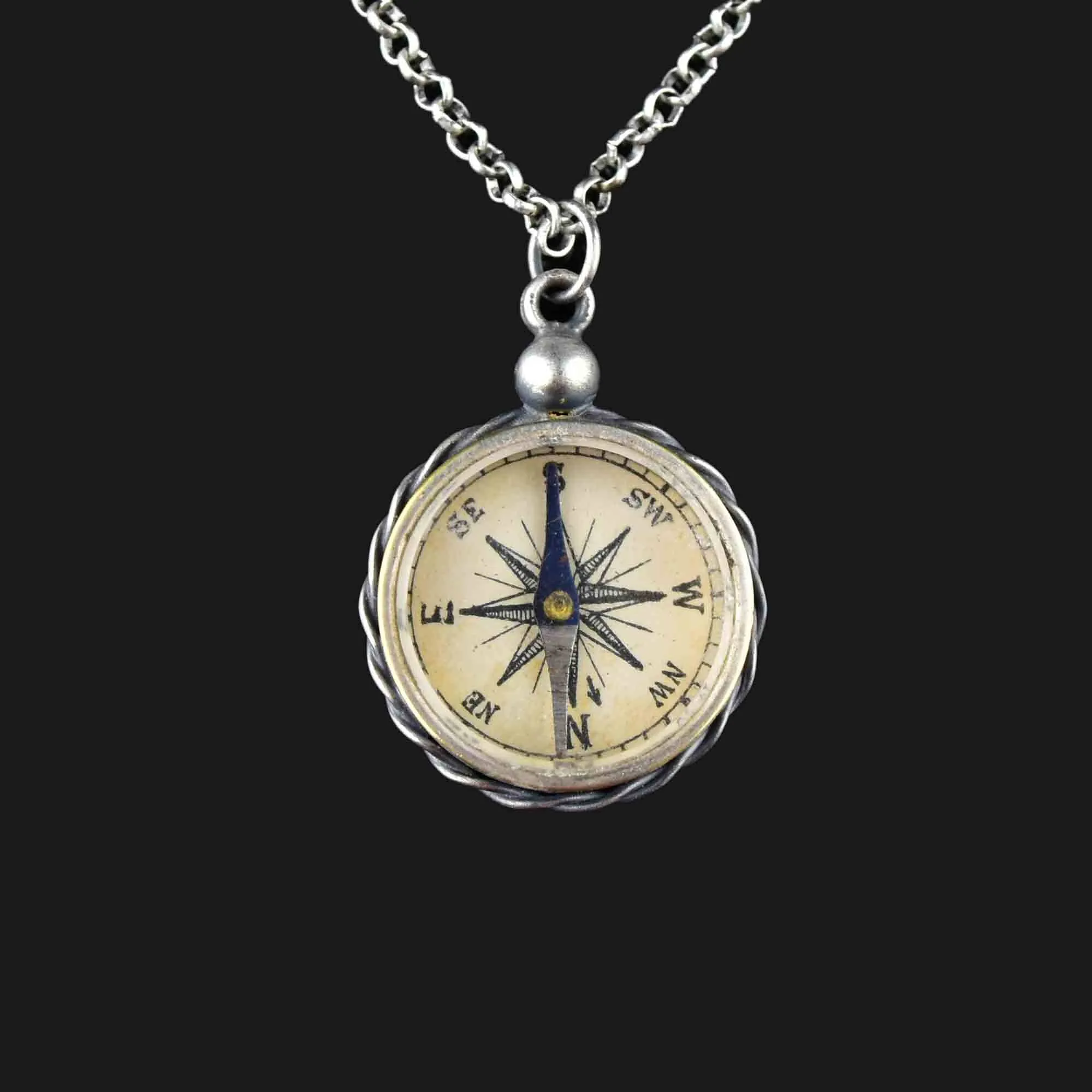 Sterling Silver Working Compass Fob Necklace