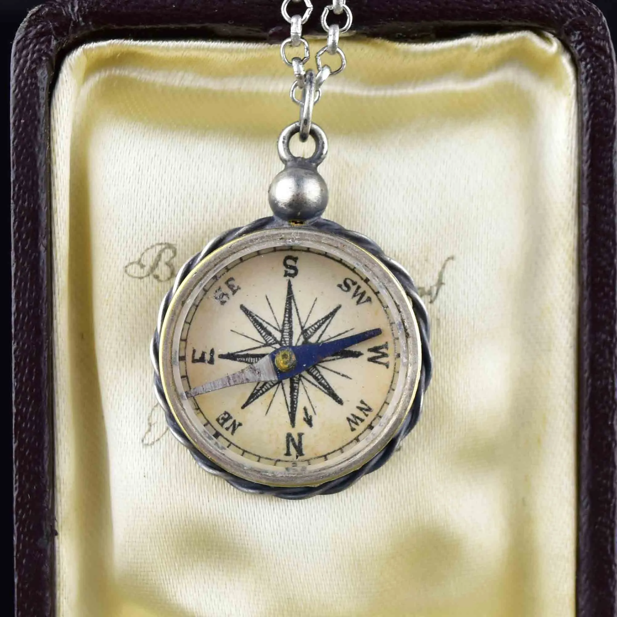 Sterling Silver Working Compass Fob Necklace