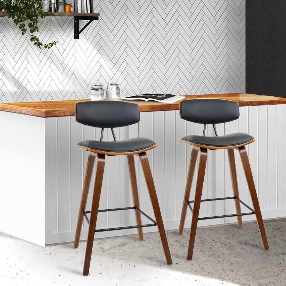 Two Bar Stools Leather Padded w/Backrest