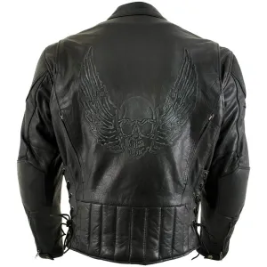 Xelement B96333 Men's 'Flying Mayhem Skull' Black Leather Moto Jacket with X-Armor Protection